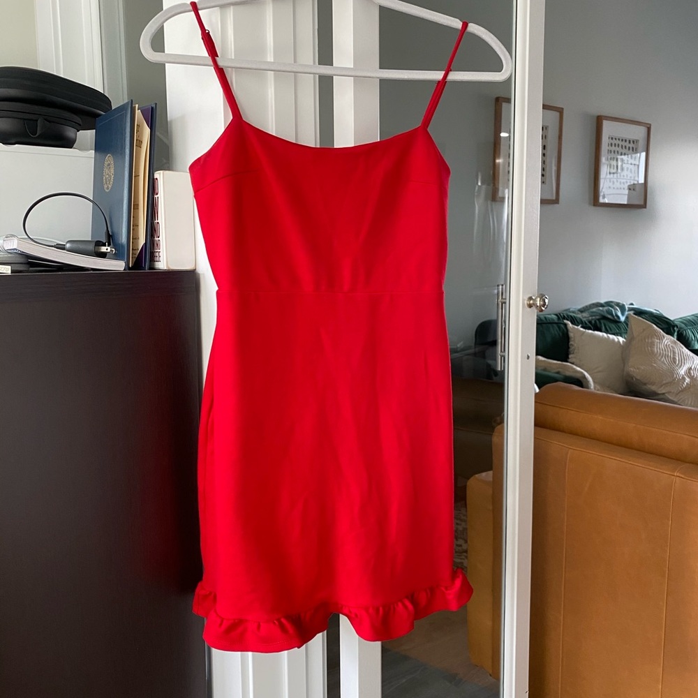 Lulu's Red Ruffle Hem Mini Dress - Picture 2 of 5